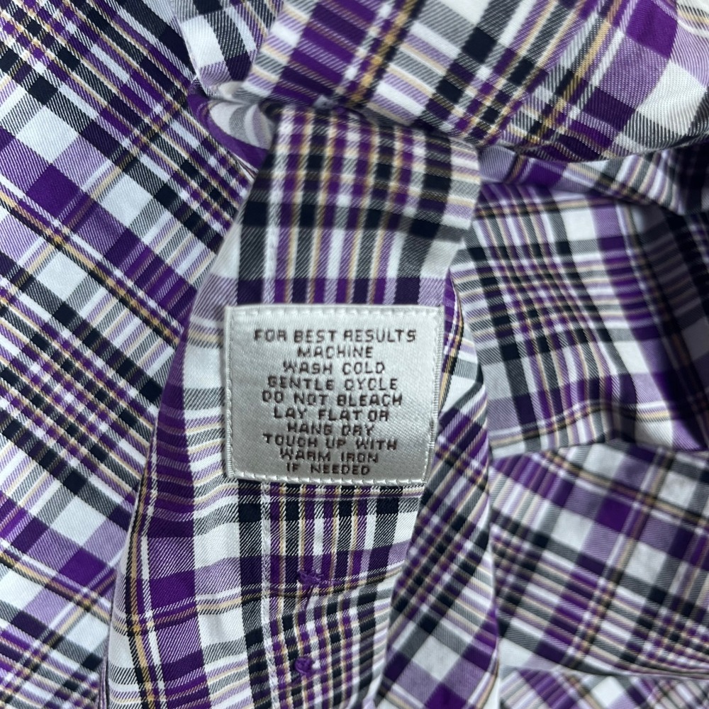 Peter Millar Mens Purple White Plaid Button Down Shirt Cotton Medium MF15W49CBL - Picture 6 of 7